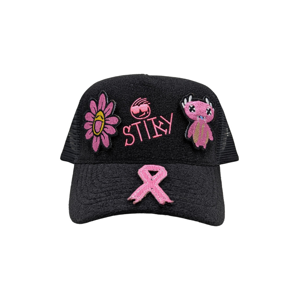 Stiky Trucker Hat 2.0 - Black w/ Pink Logo